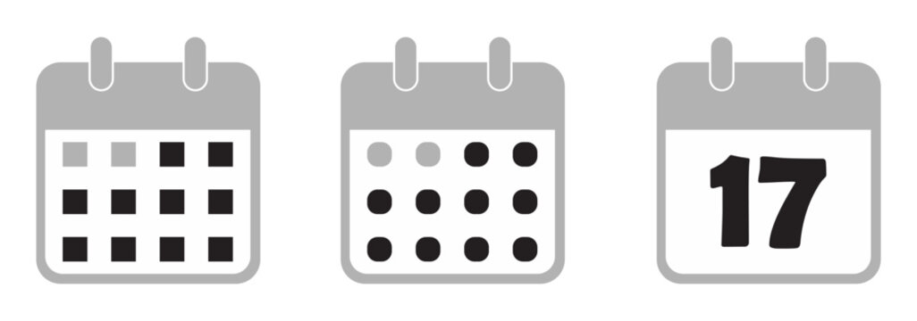 Calendar Icon Set. Simple calendar icons collection ideal for mobile app interfaces. Calendar different variations symbol. Date and month planner organizer symbol vector illustration design. 