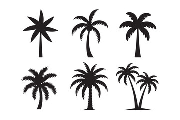 Fototapeta premium Palm Tree Silhouette Vector Graphics Set for Tropical Beach Summer and Holiday Designs in Black and White