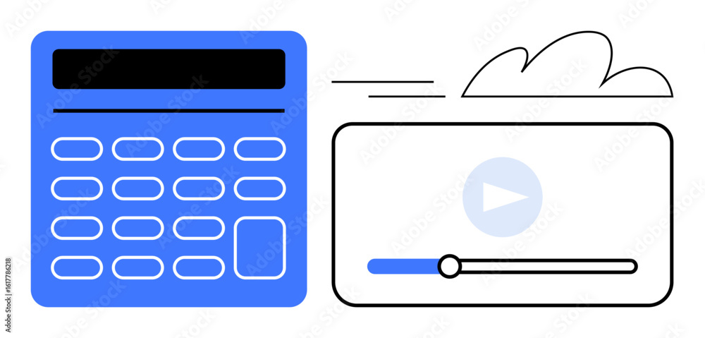Aufkleber calculator and video player interface symbolize digital productivity. ideal for technology, educatio