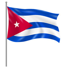 Waving Cuban Flag on Flagpole – National Flag of Cuba in Blue, White, and Red with Star
