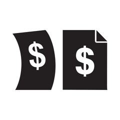 Obraz premium Two black paper documents with dollar signs silhouette vector isolated on white background.