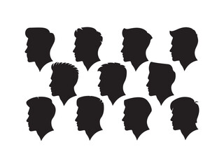 Collection of male head silhouettes profile views isolated on white background