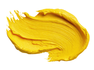 A vibrant yellow paint smear, textured and flowing