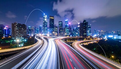 Obraz premium City highway at night with network lines
