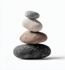 Stacked stones, various colors and textures, isolated on white