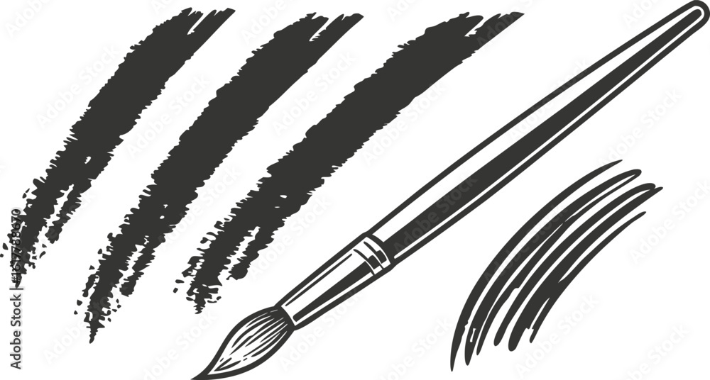Poster vector art of a paintbrush with dark strokes creates an artistic and creative design element for var