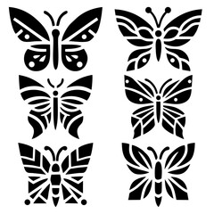 A set of six black and white butterfly stencils, perfect for crafting projects.