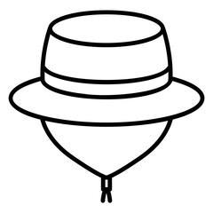 Boater Hat Icon with Chin Strap, Outline Vector
