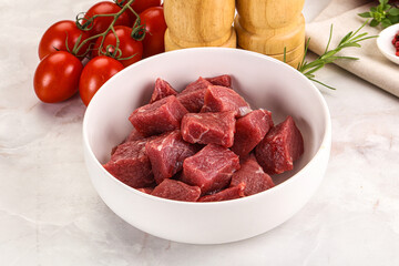 Raw beef cubes for cooking