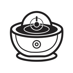 Minimalist black line art of a singing bowl and its box on a white background