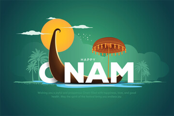 South India Kerela festival happy Onam celebration greetings. Creative vector illustration design.	
