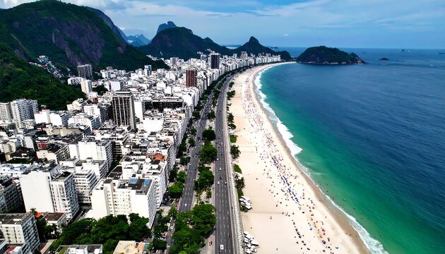 City meeting beach, aerial view - Powered by Adobe