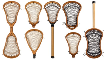 Lacrosse nets on wooden shafts