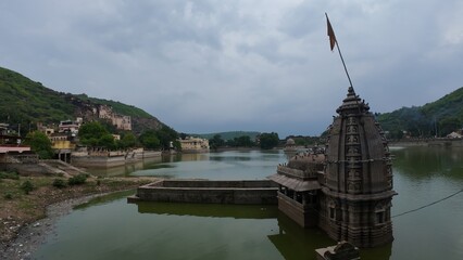 The Lake Temple: A Majestic View of the Medieval Heritage Temple and Its Reflection in Nawal Sagar, Bundi, Rajasthan 