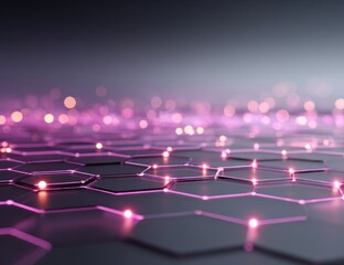 Abstract hexagonal grid with glowing pink lights