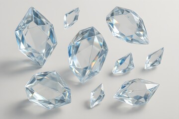 Shiny Cut Blue Diamonds on Clean White Surface