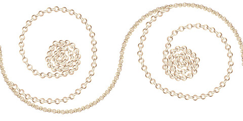 Seamless border of gold chains of different weaves. Isolated watercolor illustration in realistic style for decoration of jewelry blogs, magazines and posters, printing on fabric and scarves.