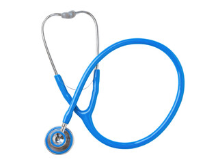 Medical stethoscope, blue tubing,  silver head