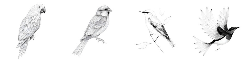 Obraz premium Hand-Drawn Birds Set, Watercolor Avian Species Illustration