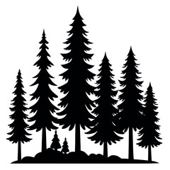 Fototapeta premium Collection of detailed pine tree silhouettes isolated on white background