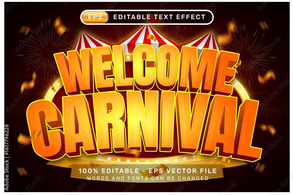 Aufkleber welcome carnival 3d text effect and editable text effect with a circus ornament background