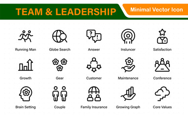 Team and Leadership Line Icon set. Vector illustration in the modern thin-line style of management icons: leader, delegation, control, responsibility, and more.