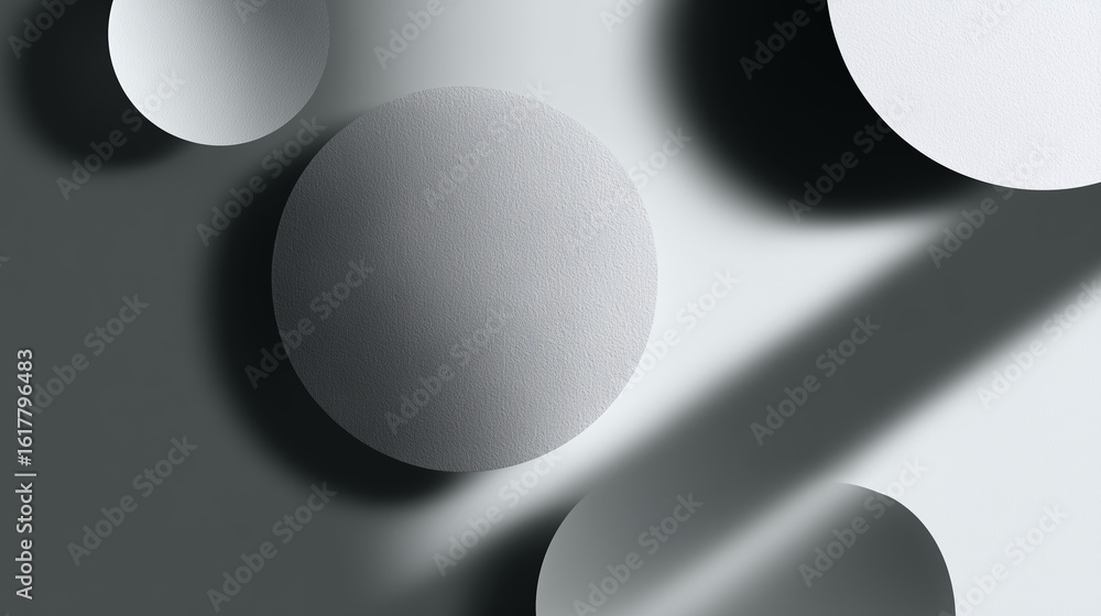 Poster abstract arrangement of gray circles and shadows creating a minimalist design aesthetic in modern de