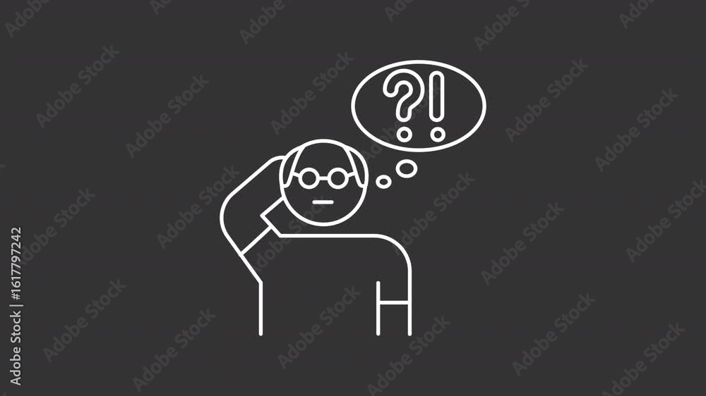 Poster alzheimer disease white line animation. dementia animated icon. scaling punctuation signs. shaking h