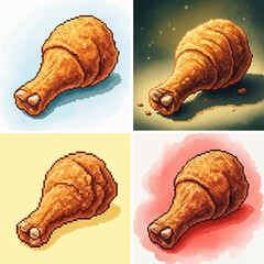 Pixelated Fried Chicken Leg in Four Distinctive Artistic Styles.