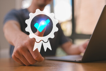 Quality assurance and certification concept showing great service compliance documents verified...