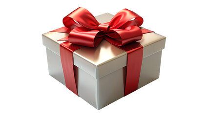 Fototapeta premium A silver gift box with a red satin bow isolated on transparent background, perfect for any special occasion