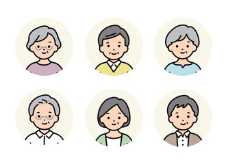 様々なシニア世代のアイコンのイラスト素材