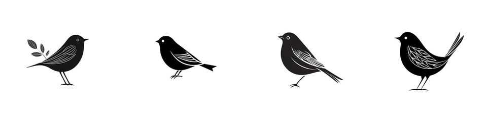Obraz premium Set of Black Bird Vector Silhouettes