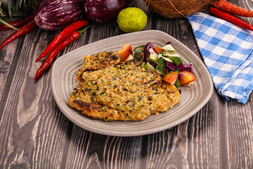 Tasty chicken steak with vegetables