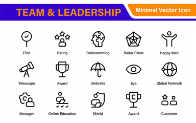 Team and Leadership Line Icon set. Vector illustration in the modern thin-line style of management icons: leader, delegation, control, responsibility, and more.