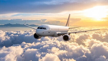 Fototapeta premium Airplane Soaring Above Clouds at Sunset