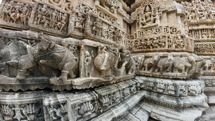 Intricate Bas-Relief Carvings on Historic Jain Temple Shringar Chawri Architecture in Chittorgarh Fort Complex