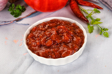 Salsa dip with chili and tomato