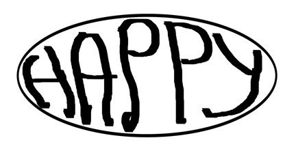 Happy Sticker Label – Bold Typography with Stars in Fun Round Design