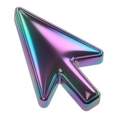 Holographic iridescent computer mouse cursor arrow on black background