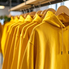 Obraz premium Row of yellow hoodies on hangers