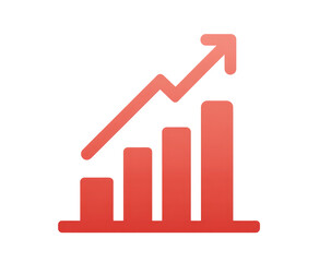 Red upward trending bar graph icon