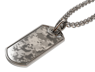 Silver dog tag necklace with camouflage design