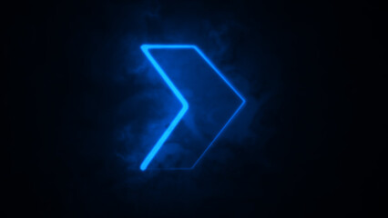 Neon arrow icon. Bright blue color neon light arrow pointing right. right arrow neon glow icon black background.