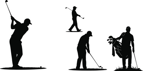 Silhouetted golfers in various poses