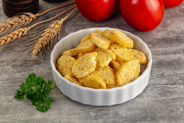 Crunchy croutons heap - roasted bread