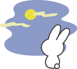 お月見している白うさぎ