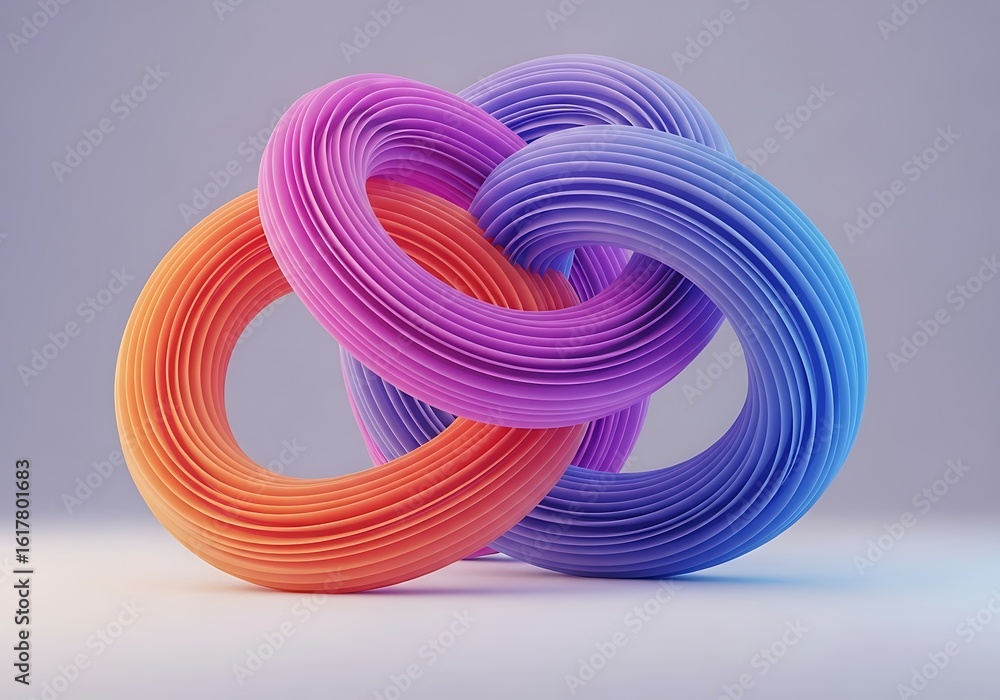 Poster interlocking rings create an abstract and colorful geometric design with a modern aesthetic