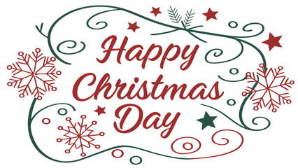 Elegant happy christmas day greeting with festive snowflakes stars and swirling decorative elements