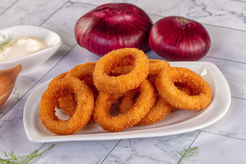 Golden fried onion rings snack